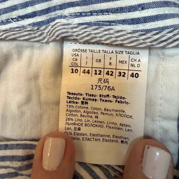 Max Mara Weekend Blue and White Cropped Cigarette Seersucker Pants size 10 - Picture 5 of 5